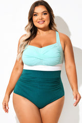 Light Green Twist Front Skinny One Piece Swimsuit