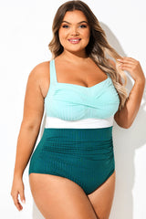 Light Green Twist Front Skinny One Piece Swimsuit