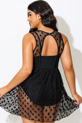 Black Dots Mesh Underwire Hook & Eye Closure One-piece Swimsuit