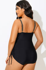 V-Neck Green Colorblock One Piece Swimsuit