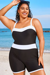 Plus Size Colorblock Black & White One Piece Swimsuit