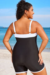Plus Size Colorblock Black & White One Piece Swimsuit