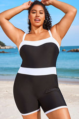 Plus Size Colorblock Black & White One Piece Swimsuit