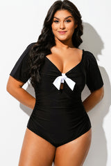 Black & White Short Sleeve One Piece Swimsuit