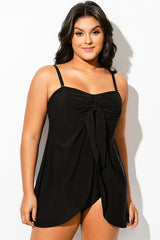 Plus Size Black Mesh Draped One Piece Swimsuit