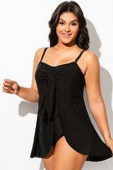 Plus Size Black Mesh Draped One Piece Swimsuit