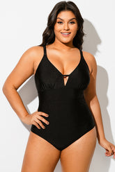 Black Cut Out V-Neck One Piece Swimsuit