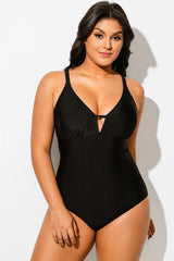 Black Cut Out V-Neck One Piece Swimsuit