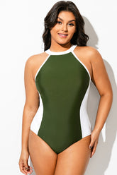 Plus Size Colorblock Halter One Piece Swimsuit