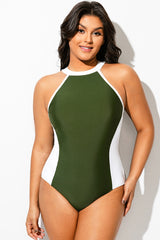 Plus Size Colorblock Halter One Piece Swimsuit