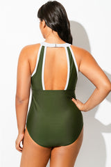 Plus Size Colorblock Halter One Piece Swimsuit