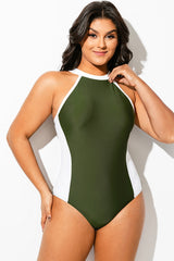 Plus Size Colorblock Halter One Piece Swimsuit