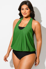 Green Cowl Neck Twofer One Piece Swimsuit