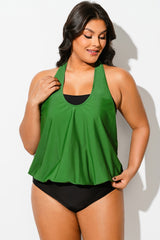 Green Cowl Neck Twofer One Piece Swimsuit