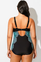 Blue Ombre Lace Print V-Neck One Piece Swimsuit
