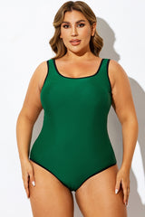 Green Scoop Neck Outline One Piece Swimsuit