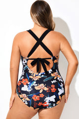 Floral Print V-Neck Strappy One Piece Swimsuit