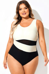 Square Neck Black & White One Piece Swimsuit