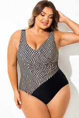 Random Striped Print Wrap One Piece Swimsuit