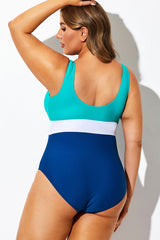 Colorblock V-Neck Script One Piece Swimsuit