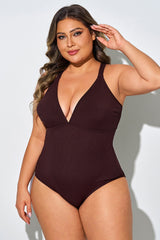Solid Brown Comfort Fabric One Piece Swimsuit