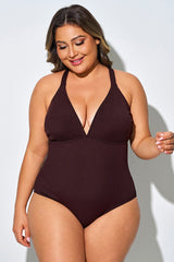 Solid Brown Comfort Fabric One Piece Swimsuit