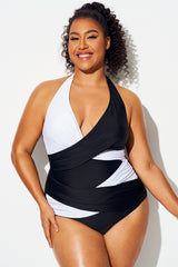 Plus Size Color Block Elegant Halter One Piece Swimsuit