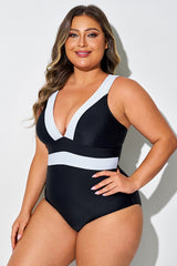 Black & White Colorblock Back Tied One Piece Swimsuit