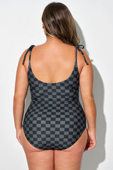 Plus Size Adjustable Bow-Tie Strap One Piece Swimsuit