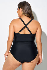 Deep V-Neck Criss Cross Back One Piece Swimsuit