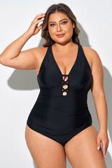 Deep V-Neck Criss Cross Back One Piece Swimsuit