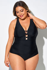 Deep V-Neck Criss Cross Back One Piece Swimsuit