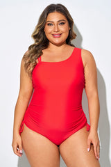 Plus Size Red Asymmetrical Neck One Piece Swimsuit