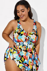 Flower Tie Front Sweetheart Neckline Swimdress