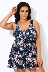 Floral Print Lotus Tie Front Women's Swimdress