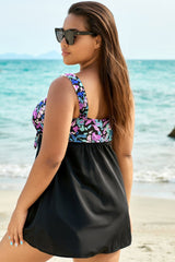 Pastel Floral Print Tie Front Tummy Control Swimdress
