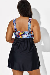 Floral Print Lotus Tie Front V-Neck Swimdress