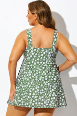 Mint Floral Ruched A-Line Empire Waist Swimdress