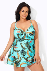 Sweetheart Neckline Print Tie Front Underwire Swimdress
