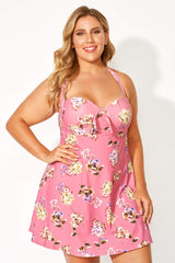 Flower Printed Self-tie Lovely Halter Swimdress