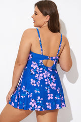 Purple Butterfly Print V-neck Loop Strap Swimdress