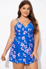 Purple Butterfly Print V-neck Loop Strap Swimdress