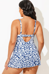 Tie-Dye Shirred V-Neck Elegant Lady Swimdress