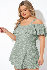 Floral Ruffle Cold Shoulder Women Swimdress