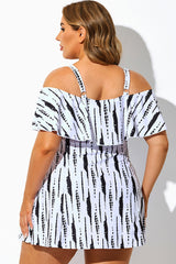 Black & White Tie-Dye Off-the-Shoulder Swimdress