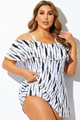 Black & White Tie-Dye Off-the-Shoulder Swimdress