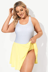 Classic Stripe Round Collar Swimdress for Lady