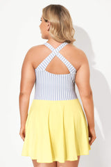Classic Stripe Round Collar Swimdress for Lady