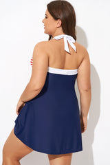 Vintage Stripe Halter Straps Women Swimdress