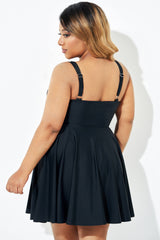 Black Adjustable Shoulder Straps Lady Flowy Swimdress